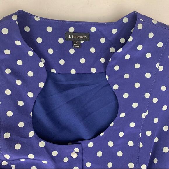 J. Peterman women's size 10 medium silk blue polka dot button up dress - Picture 4 of 12